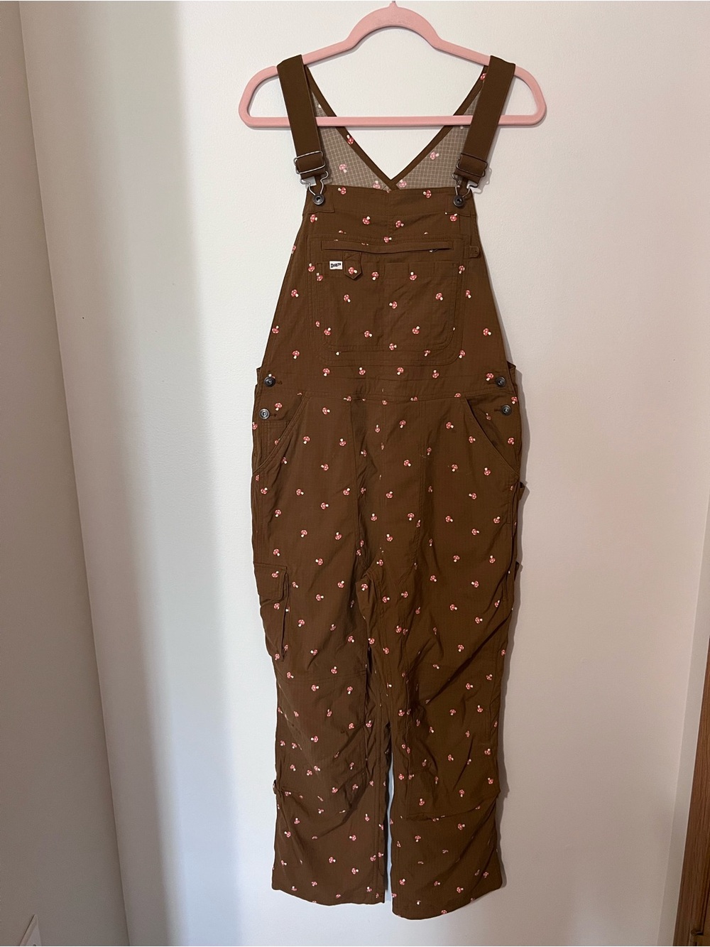 Duluth Trading Co Mushroom Print Heirloom Gardening Overalls Brown Medium x 29